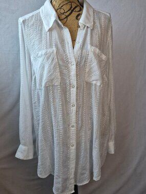 Woman's Style & Co. White Button-Down Shirt Textured 100% Cotton Size XL
